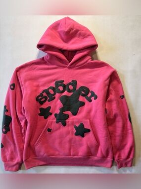 Pink Hooded Kids Sweatshirt with Black Star Graphics